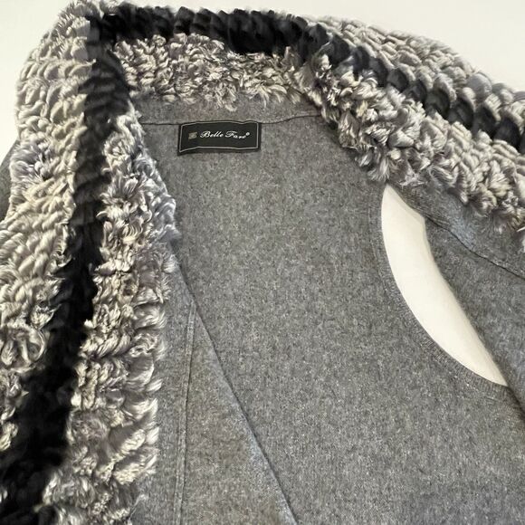 Belle Fare Wool Vest Luxury Faux Fur Trim Gray- M - Picture 5 of 9